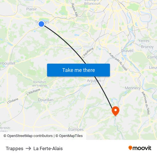 Trappes to La Ferte-Alais map