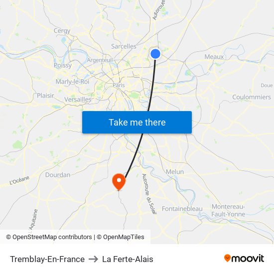 Tremblay-En-France to La Ferte-Alais map