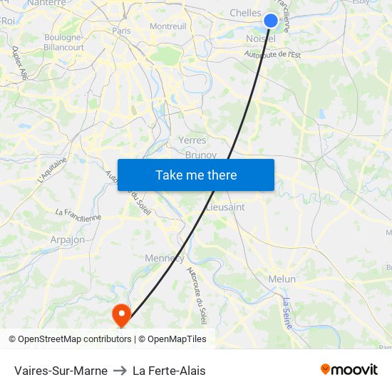 Vaires-Sur-Marne to La Ferte-Alais map
