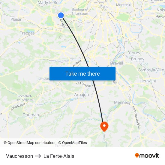 Vaucresson to La Ferte-Alais map