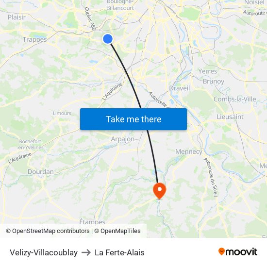Velizy-Villacoublay to La Ferte-Alais map