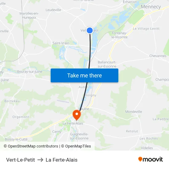 Vert-Le-Petit to La Ferte-Alais map