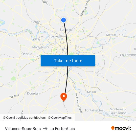 Villaines-Sous-Bois to La Ferte-Alais map