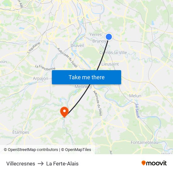 Villecresnes to La Ferte-Alais map