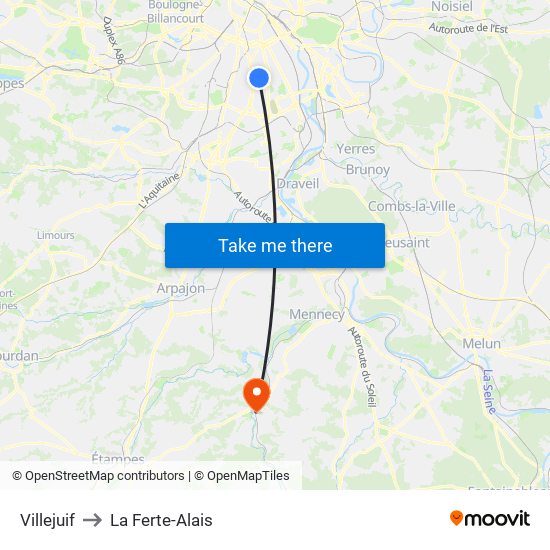 Villejuif to La Ferte-Alais map