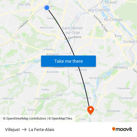 Villejust to La Ferte-Alais map