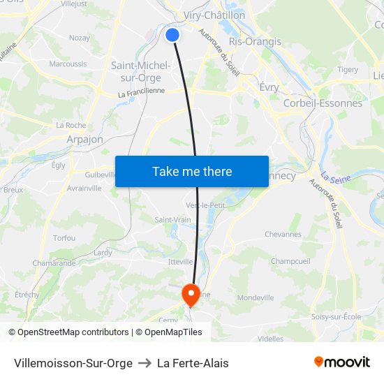 Villemoisson-Sur-Orge to La Ferte-Alais map