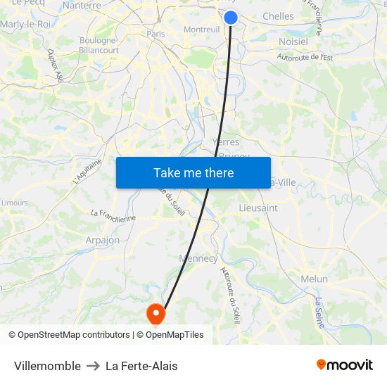 Villemomble to La Ferte-Alais map