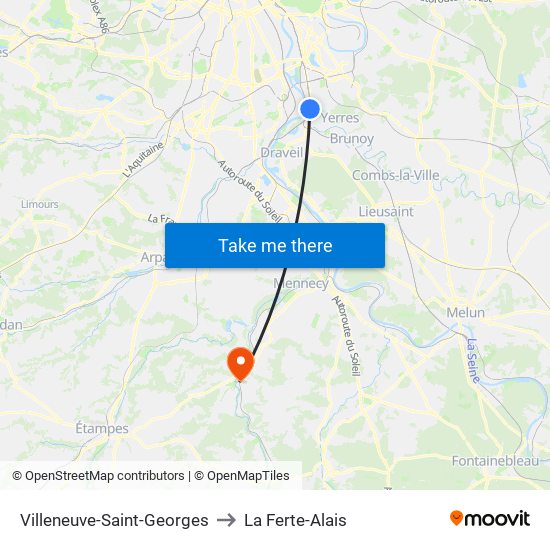 Villeneuve-Saint-Georges to La Ferte-Alais map