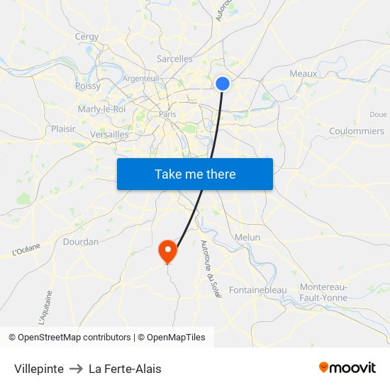 Villepinte to La Ferte-Alais map