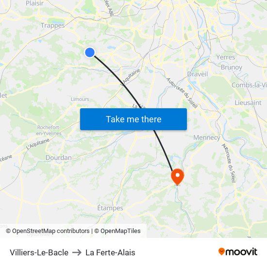 Villiers-Le-Bacle to La Ferte-Alais map
