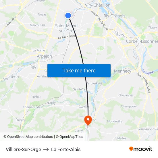Villiers-Sur-Orge to La Ferte-Alais map