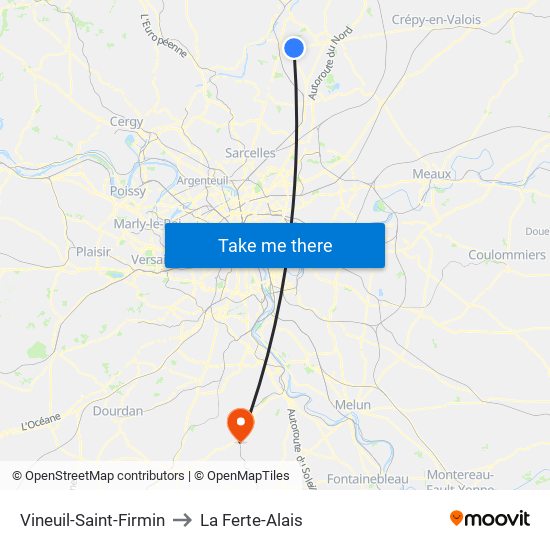 Vineuil-Saint-Firmin to La Ferte-Alais map