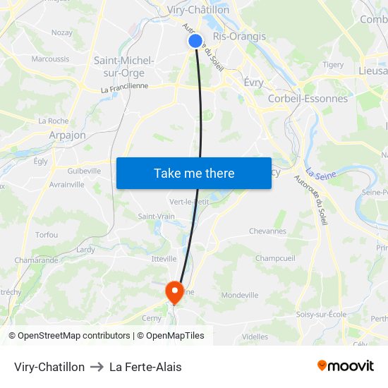 Viry-Chatillon to La Ferte-Alais map