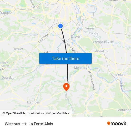 Wissous to La Ferte-Alais map