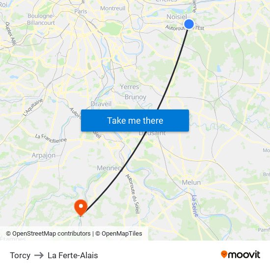 Torcy to La Ferte-Alais map