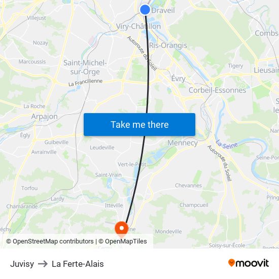 Juvisy to La Ferte-Alais map