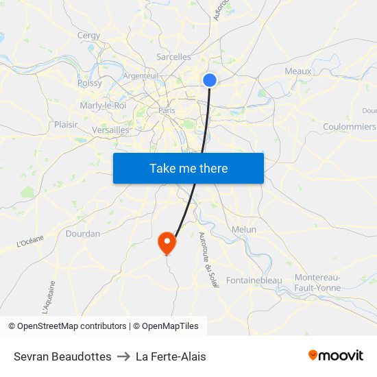 Sevran Beaudottes to La Ferte-Alais map