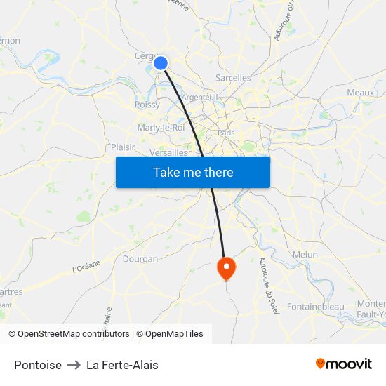 Pontoise to La Ferte-Alais map