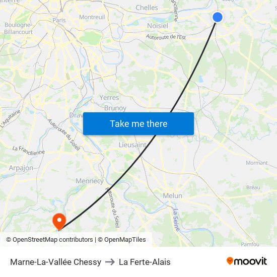 Marne-La-Vallée Chessy to La Ferte-Alais map