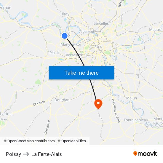 Poissy to La Ferte-Alais map
