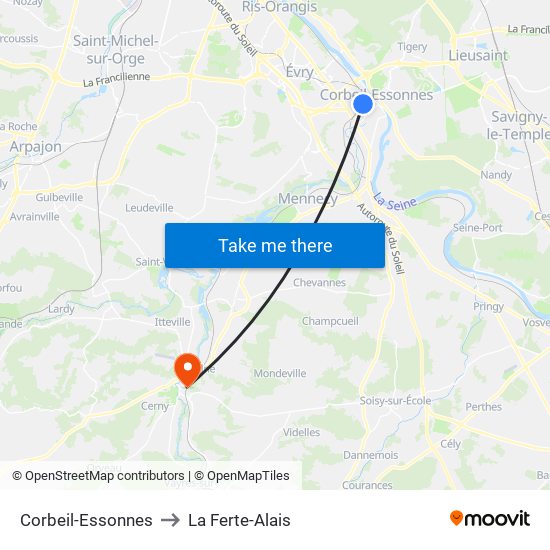 Corbeil-Essonnes to La Ferte-Alais map