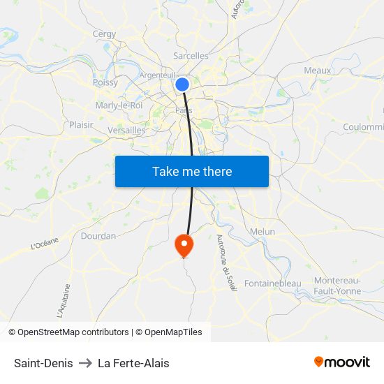 Saint-Denis to La Ferte-Alais map