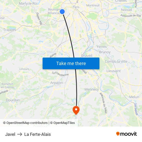 Javel to La Ferte-Alais map