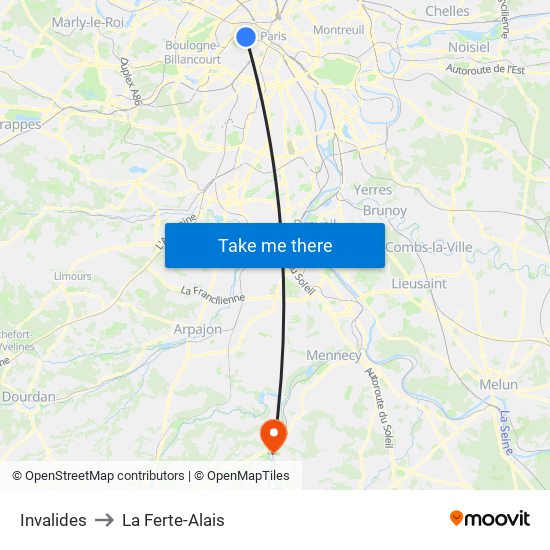 Invalides to La Ferte-Alais map