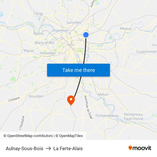 Aulnay-Sous-Bois to La Ferte-Alais map