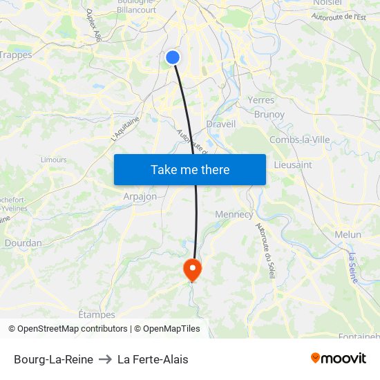 Bourg-La-Reine to La Ferte-Alais map