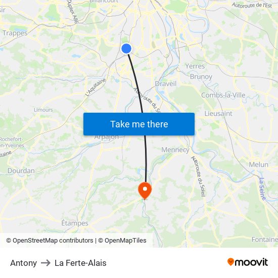 Antony to La Ferte-Alais map