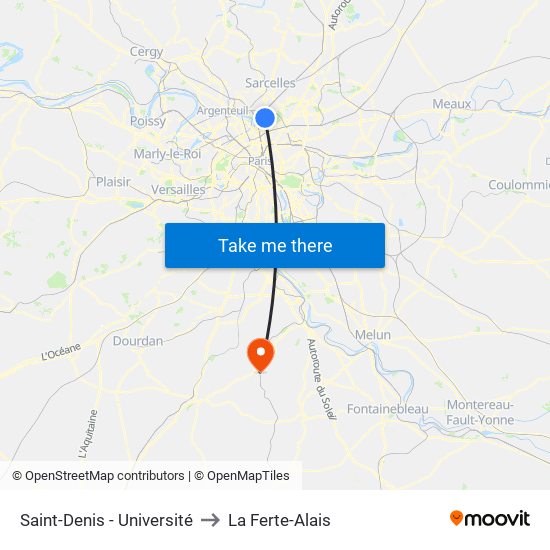 Saint-Denis - Université to La Ferte-Alais map