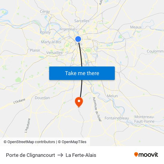 Porte de Clignancourt to La Ferte-Alais map