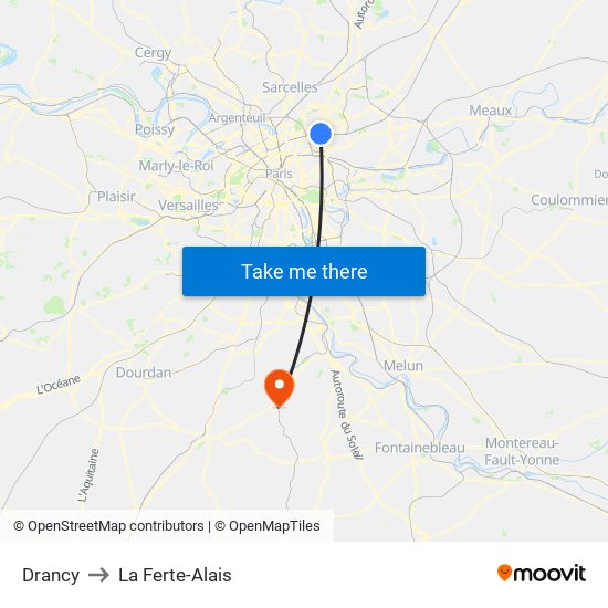 Drancy to La Ferte-Alais map