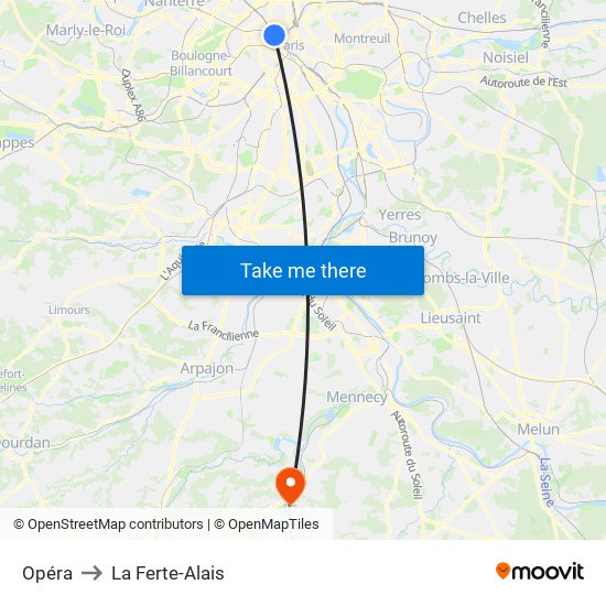 Opéra to La Ferte-Alais map