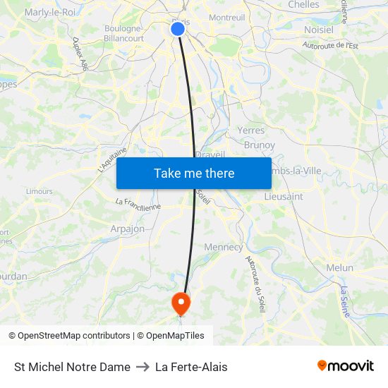 St Michel Notre Dame to La Ferte-Alais map