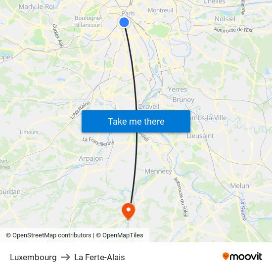 Luxembourg to La Ferte-Alais map