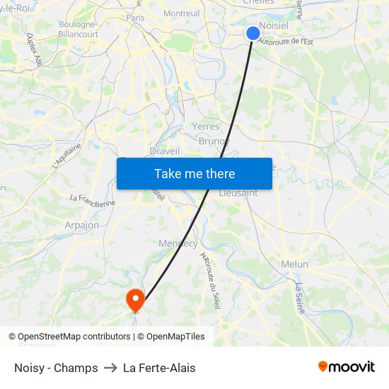 Noisy - Champs to La Ferte-Alais map