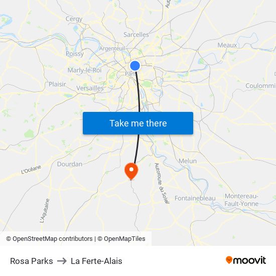 Rosa Parks to La Ferte-Alais map