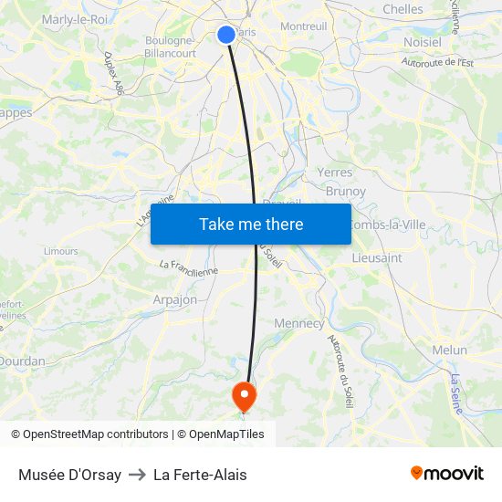 Musée D'Orsay to La Ferte-Alais map