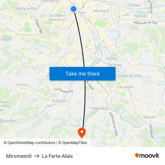 Miromesnil to La Ferte-Alais map