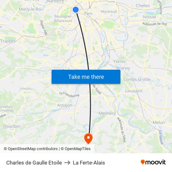 Charles de Gaulle Etoile to La Ferte-Alais map