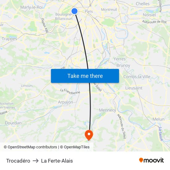Trocadéro to La Ferte-Alais map