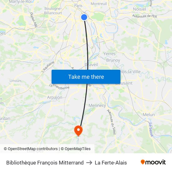 Bibliothèque François Mitterrand to La Ferte-Alais map