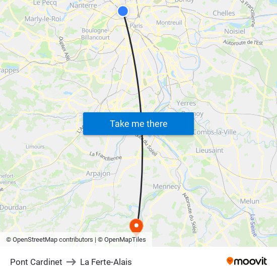 Pont Cardinet to La Ferte-Alais map