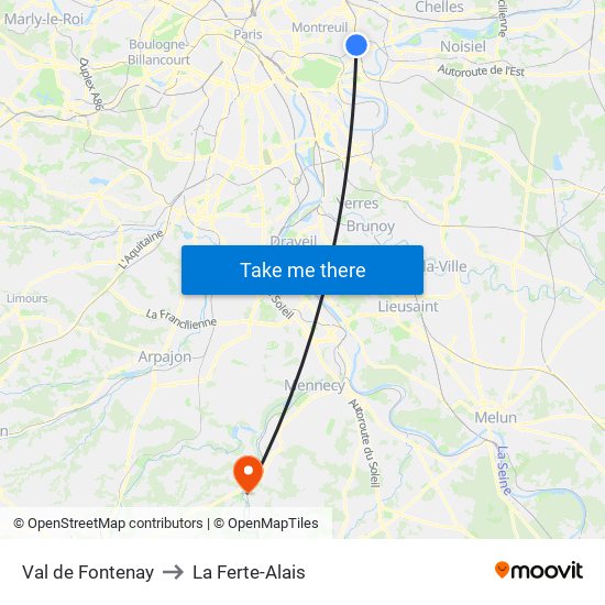 Val de Fontenay to La Ferte-Alais map