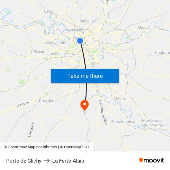Porte de Clichy to La Ferte-Alais map