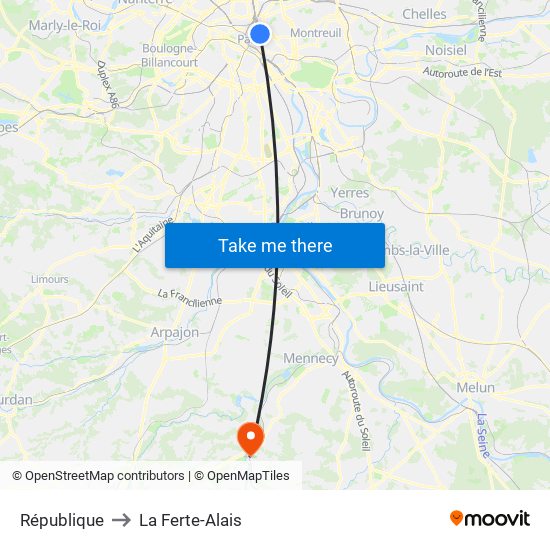 République to La Ferte-Alais map