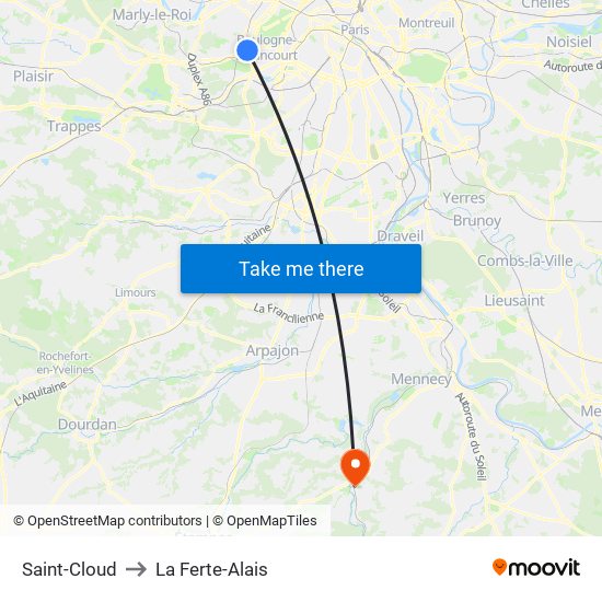 Saint-Cloud to La Ferte-Alais map